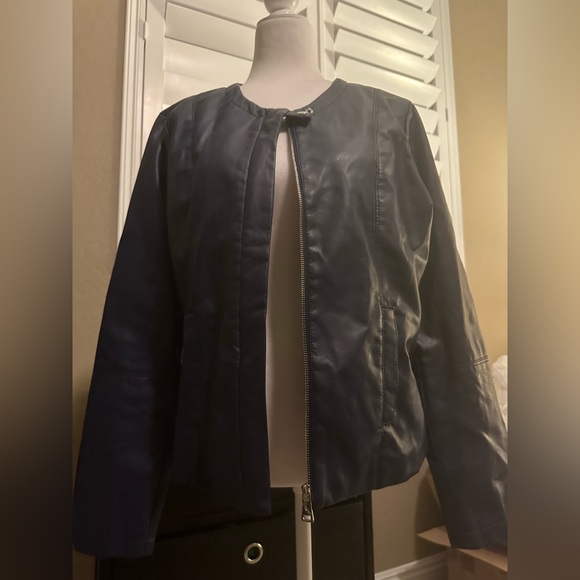 therapy Jackets & Coats Nwt Therapy Faux Leather Jacket Navy L